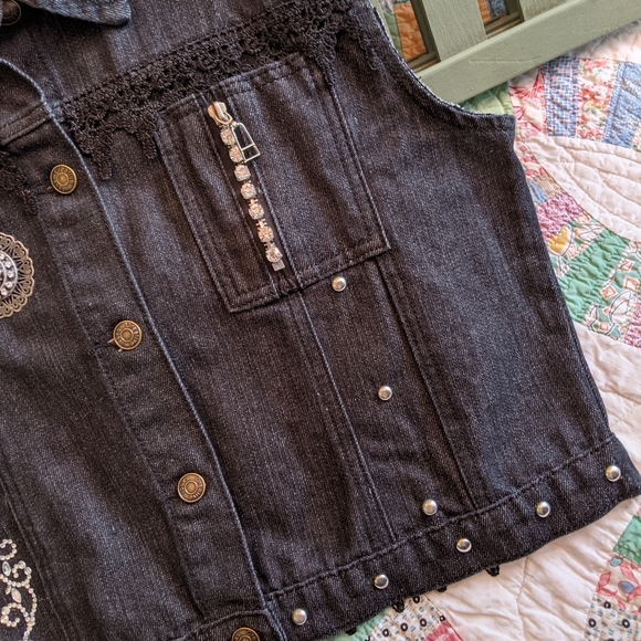 Upcycled Embellished Jean Vest - Picture 6 of 11